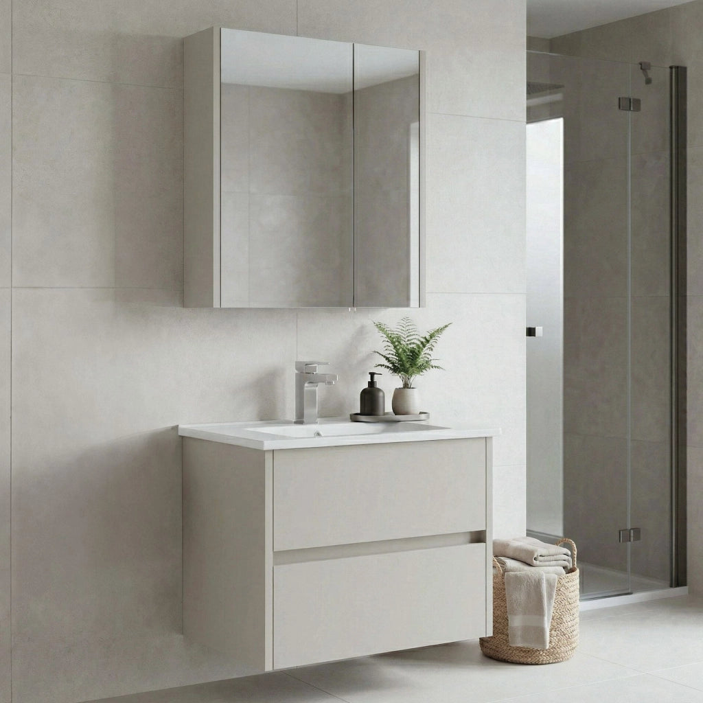 Set mobile lavabo con specchio (2 pezzi) "Arno 65" - 65 x 45 x 52 cm - Cashmere