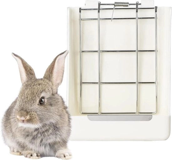 Mangiatutto per Piccoli Animali (Grata in Metallo e Plastica) - Mangiatoia per Roditori (Cavia, Chinčila, Hamster) - Bianco