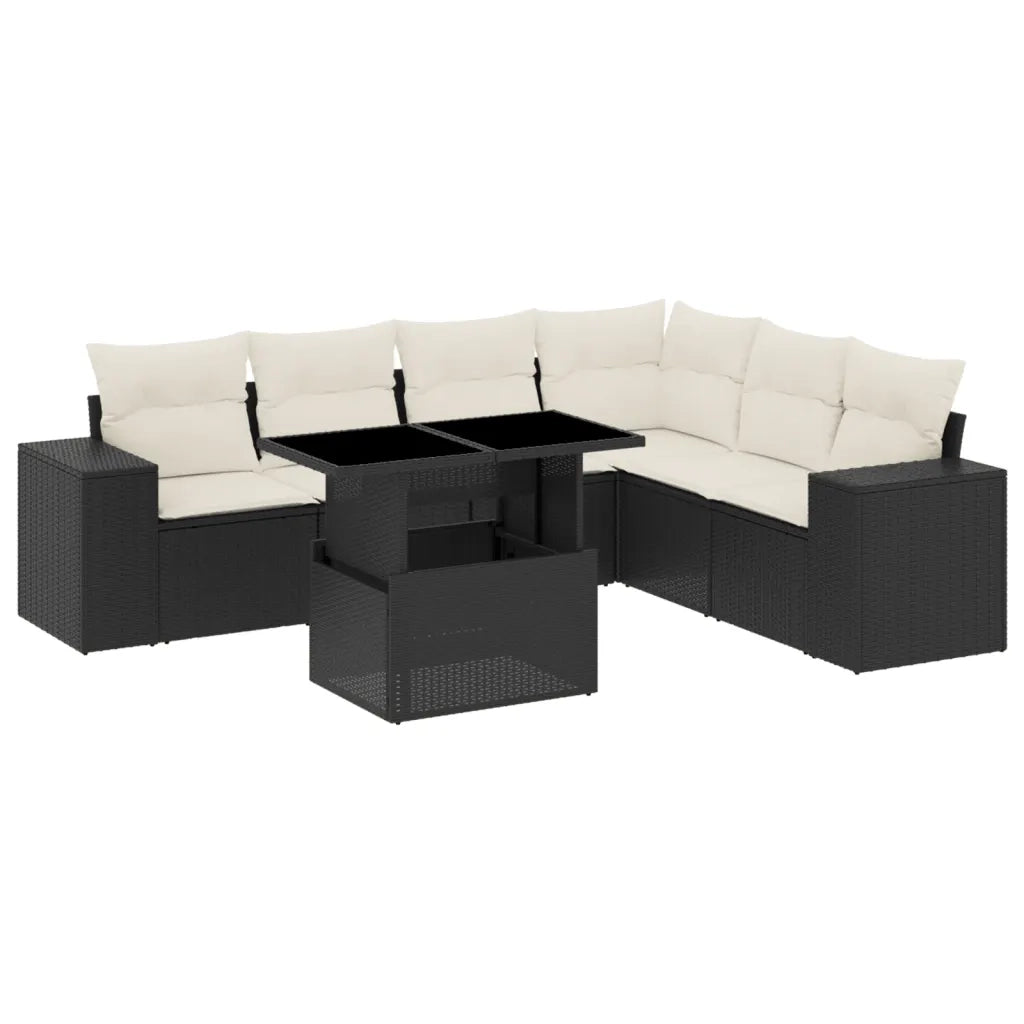 Set Divani da Giardino con Cuscini 7pz Nero Polyrattan