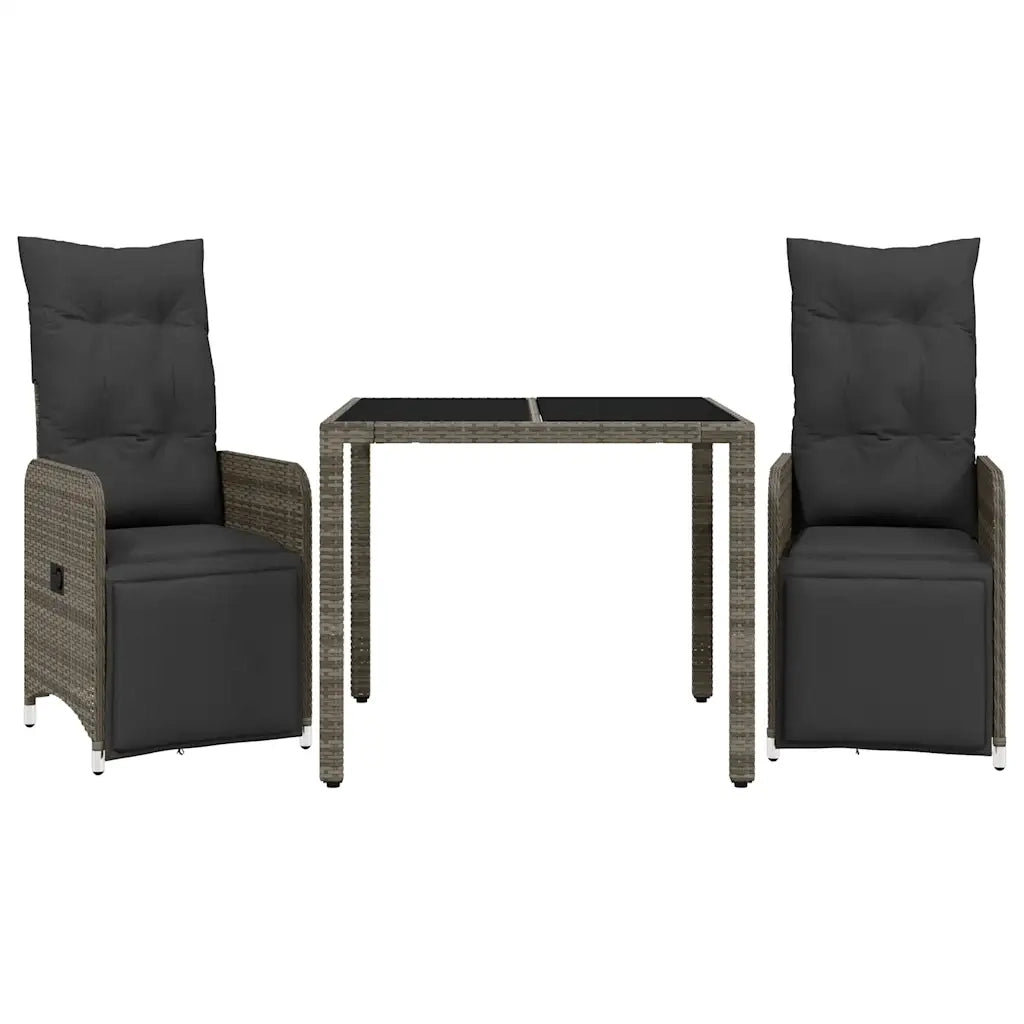 Set Bistrò da Giardino 3 pz con Cuscini in Polyrattan Grigio 3277165