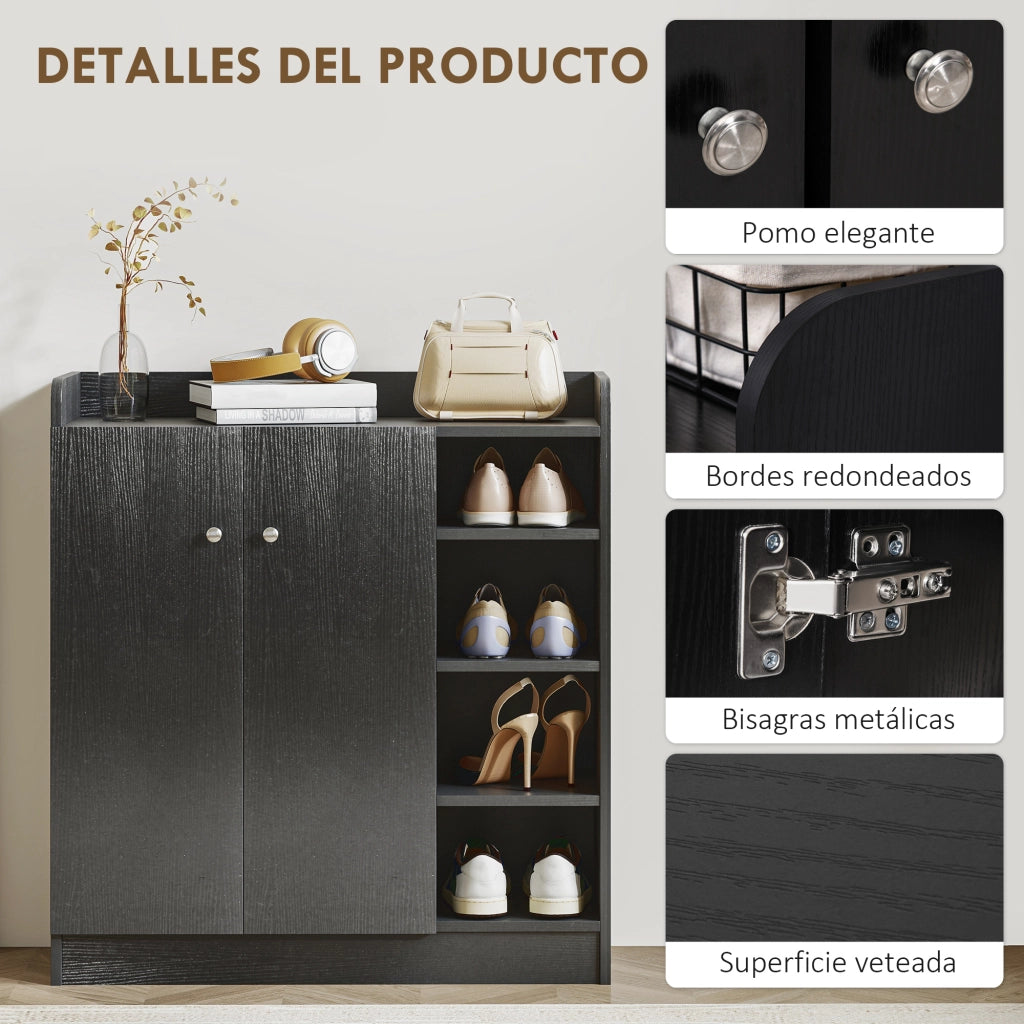 Scarpiera 2 Ante Stretto con Ripiani Ajustables ¨C Minimal ¨C 83x30x90 cm Nero