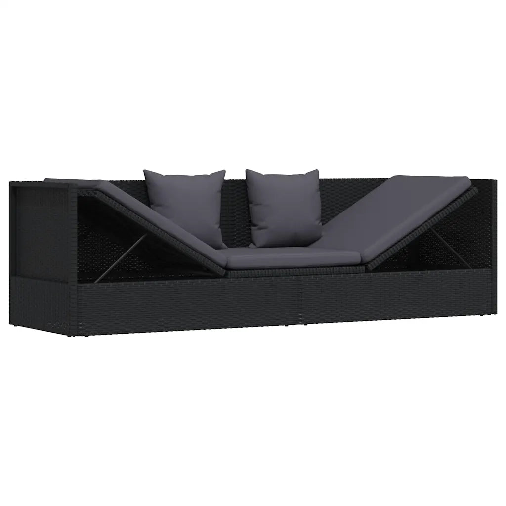 Lettino da Giardino con Cuscini in Polyrattan Nero 46087
