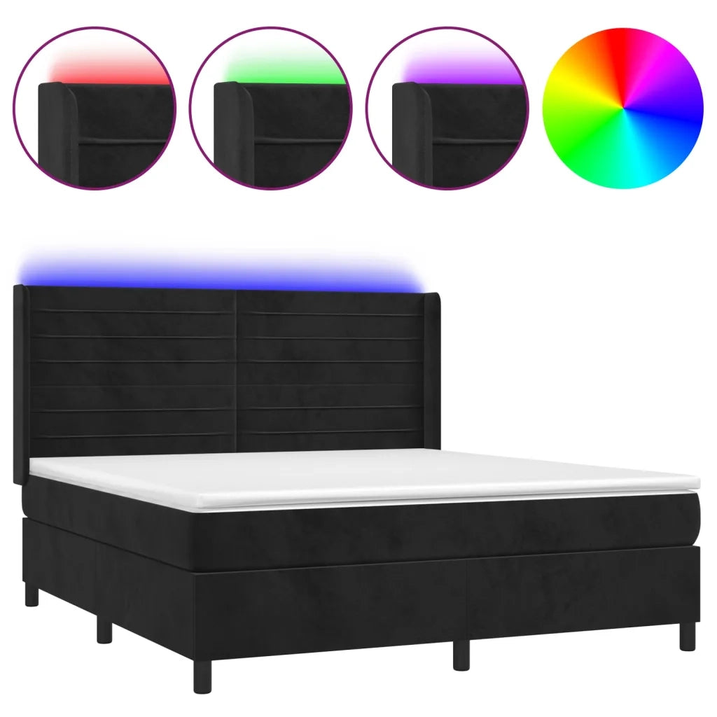 Letto a Molle con Materasso e LED Nero 160x200 cm in Velluto 3139633
