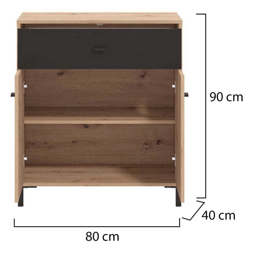 Madia Settime, Credenza un Cassetto, 80x40x90h cm Marrone Rovere Nodi