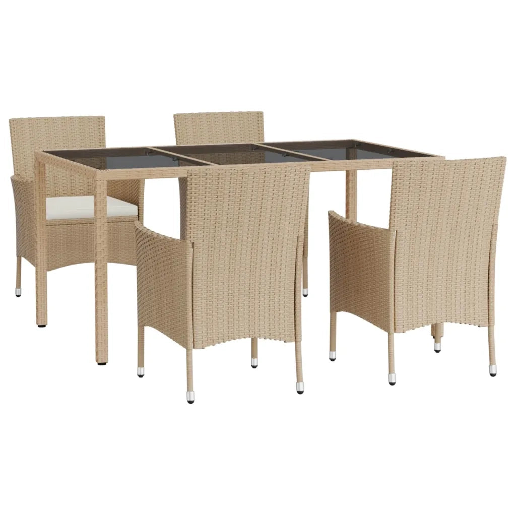 Set da Pranzo da Giardino 5 pz con Cuscini Beige in Polyrattan 3187350