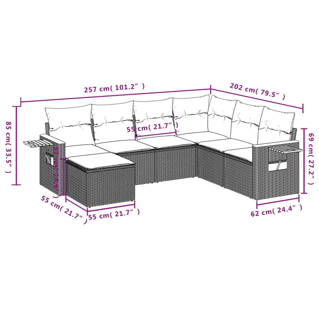Set Divani da Giardino con Cuscini 7pz Nero Polyrattan 3227043