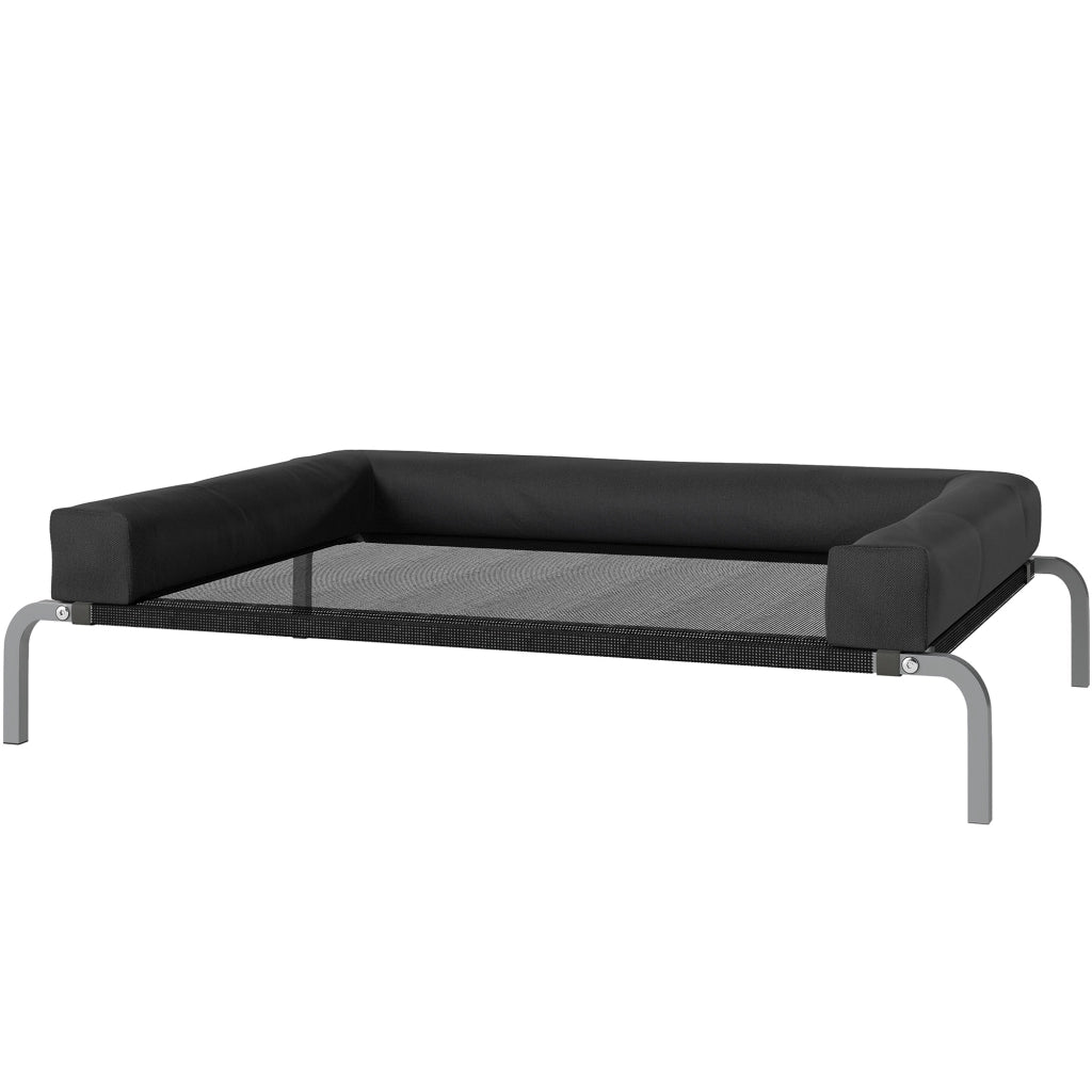 Lettino per Cani Rialzato con Cuscino ¨C Minimal ¨C Nero e Argento, Poliestere e Acciaio, 110x75x30 cm
