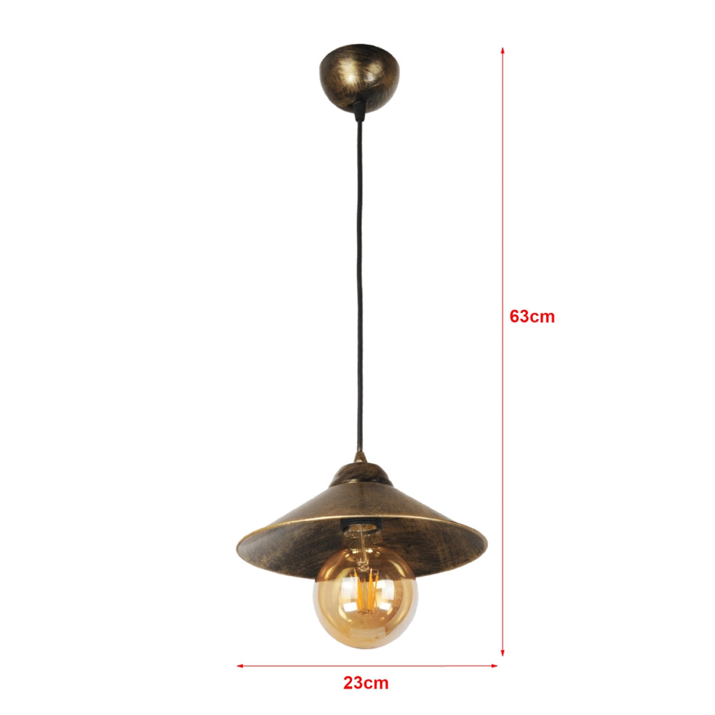 Lampada a Sospensione 'Aberaeron' Lampada Pendente con Paralume a Cono Piatto color Oro con Patina Nera - lux.pro