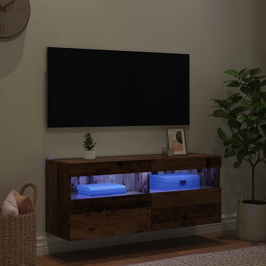 Mobile TV da parete con LED Legno vecchio 100 x 30 x 40 cm 882983