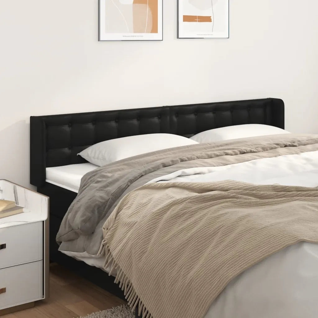 Testiera | Testata ad Orecchio Nera 163x16x78/88 cm in Similpelle