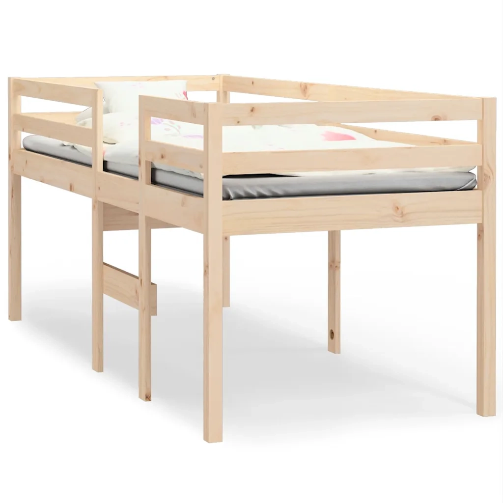 Letto a Soppalco 90x200 cm in Legno Massello di Pino