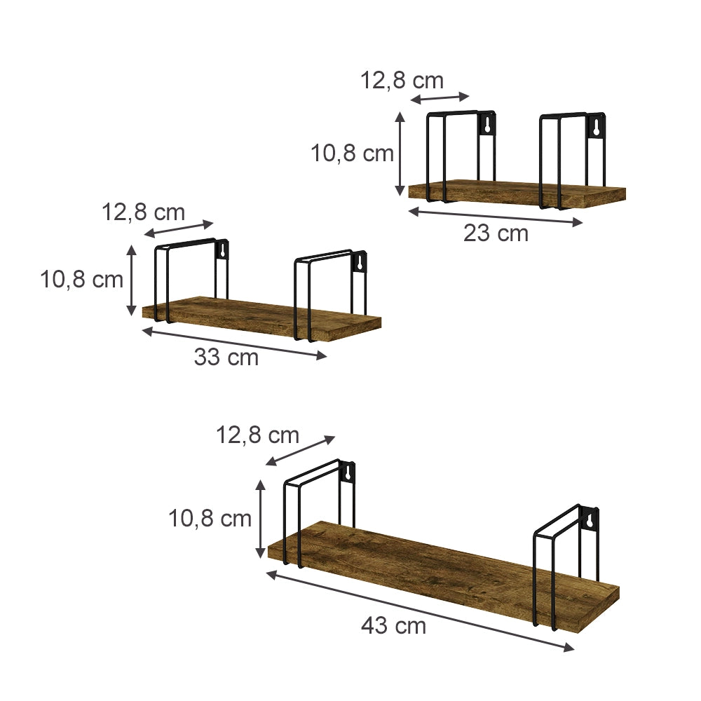 Vicco Scaffale a muro Legno antico 3 parti