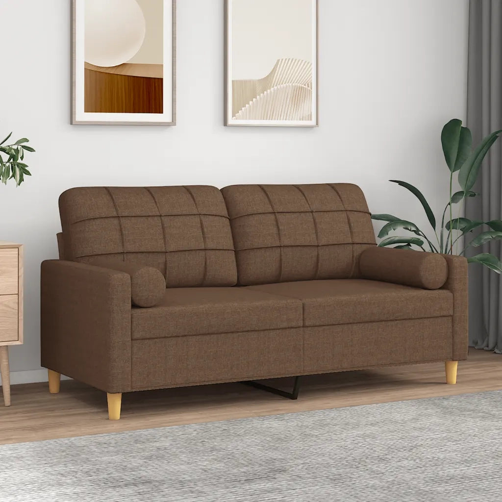 Divano a 2 Posti con Cuscini-Sofa 2 Posti con Cuscini Marrone 140 cm in Tessuto 403146