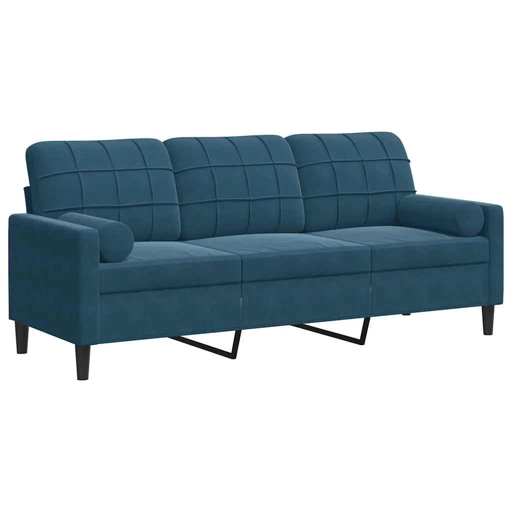 Divano a 3 Posti con Cuscini Blu 180 cm in Velluto 3278238