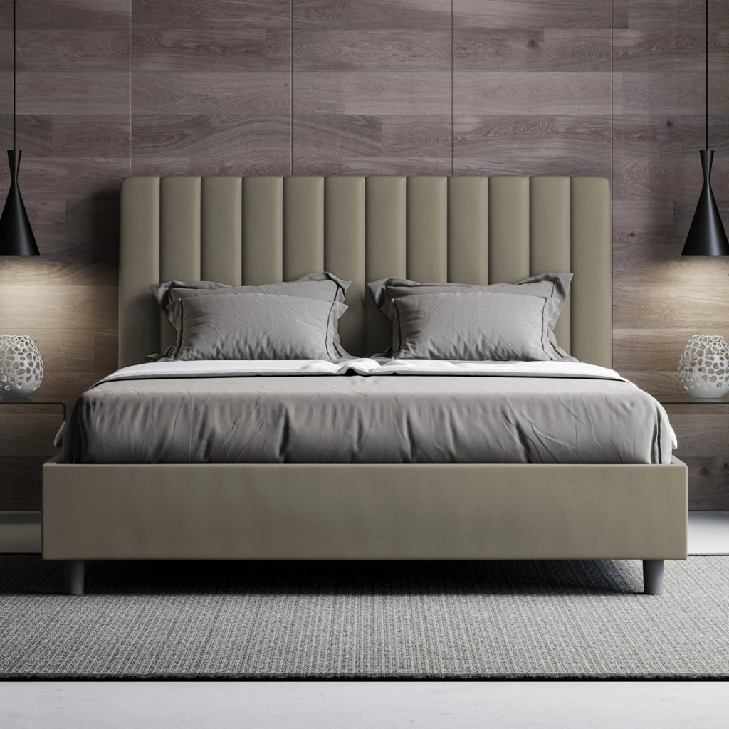 BS COM Letto matrimoniale king size contenitore imbottito 170x200 similpelle cappuccino