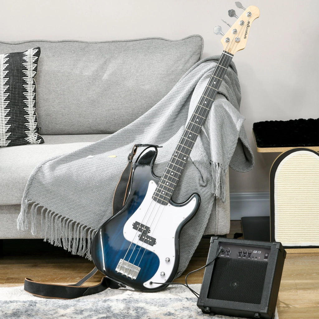 Basso Elettrico 4 Corde con Amplificatore ¨C Minimal ¨C Blu Scuro