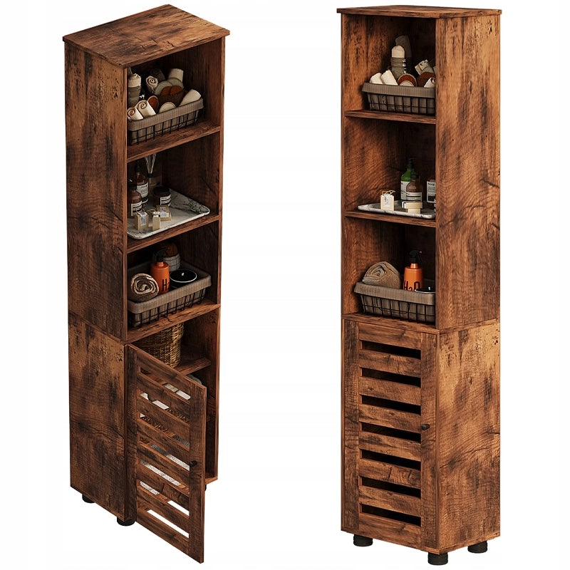 Mobiletto da bagno stretto, marrone scuro, stile rustico