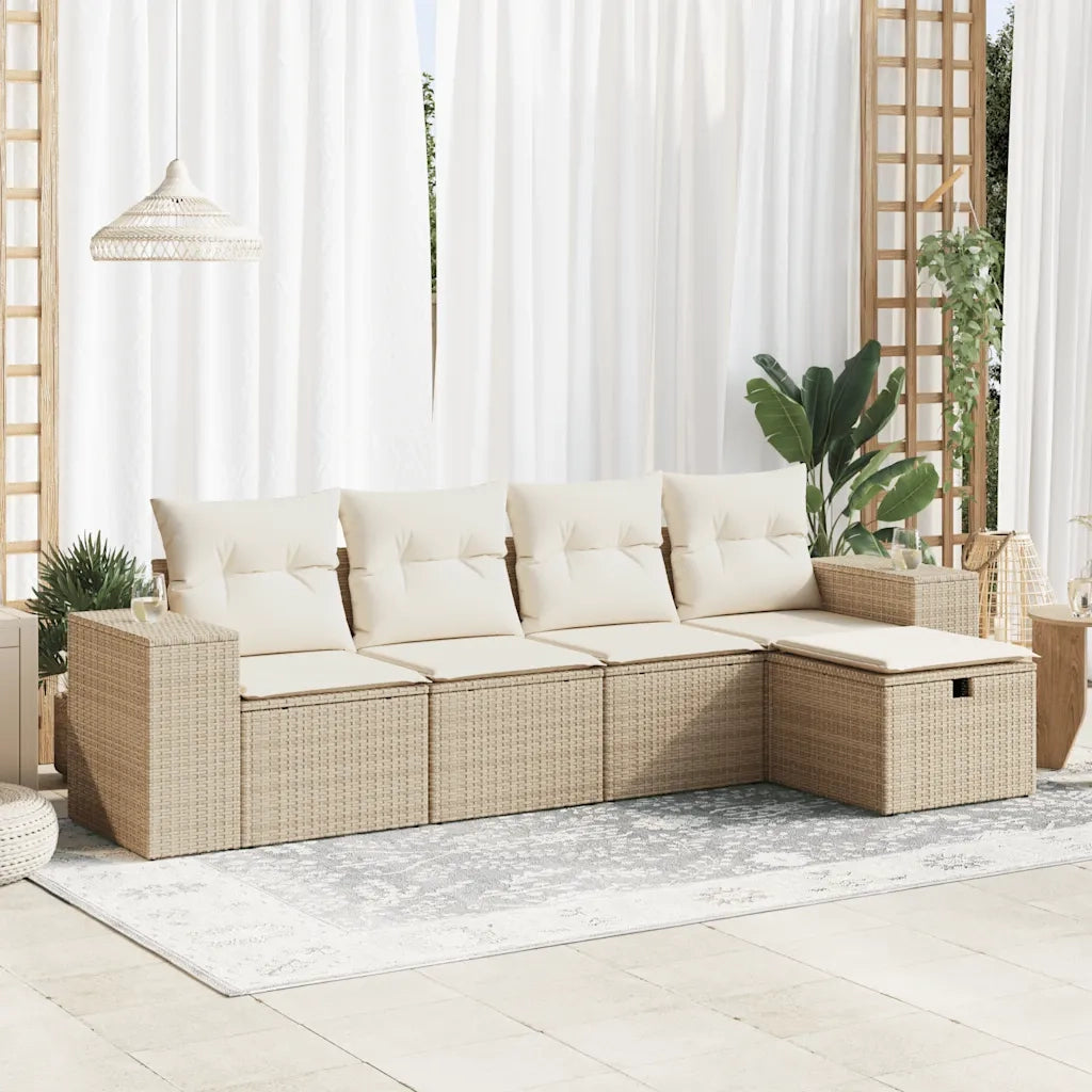 Set Divano da Giardino 5 pz con Cuscini Beige in Polyrattan 3325664