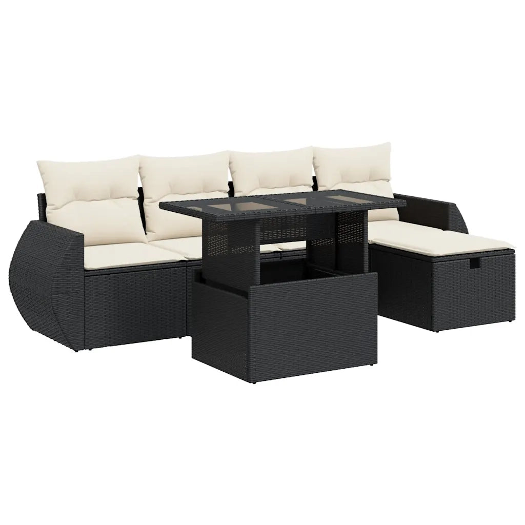 Set Divano da Giardino 6 pz con Cuscini Nero in Polyrattan 3327886