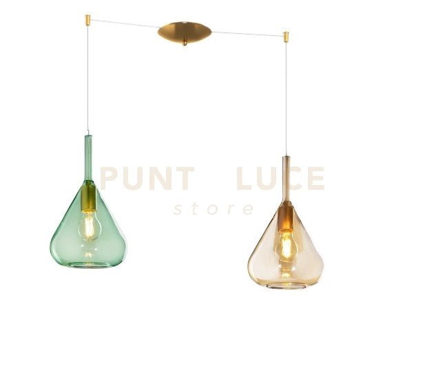 SOSPENSIONE OTTONE SAT. 2 LUCI SPOSTABILE VETRI AM + VE 1177OS-S2 S-MC