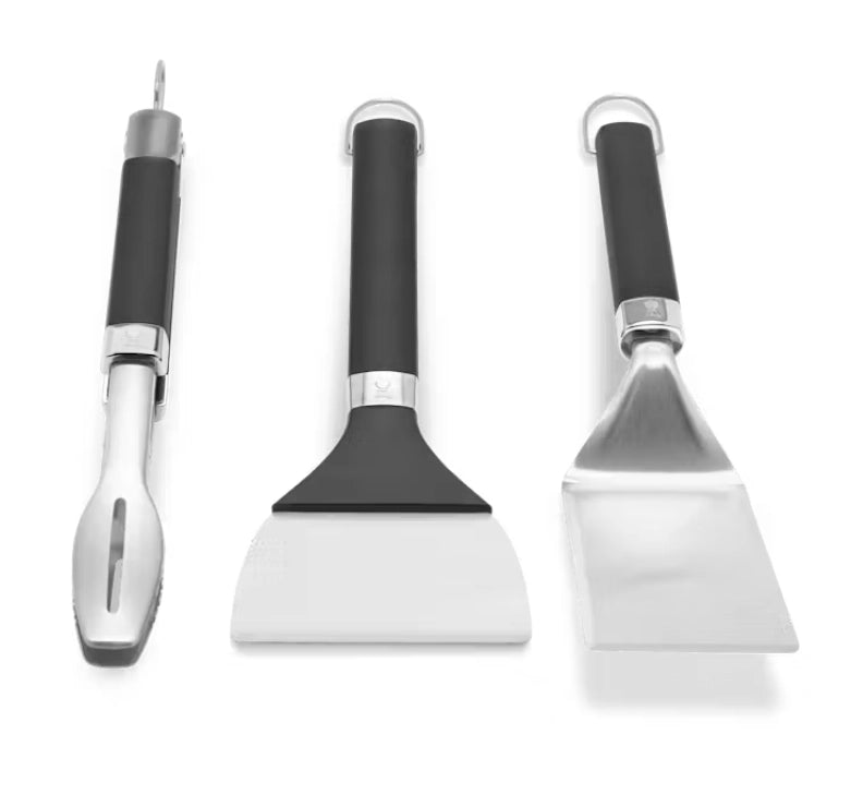 Weber 3400074 kit di utensili portatili per piastra 3 pezzi ,spatola, pinze e raschietto in formato ridotto