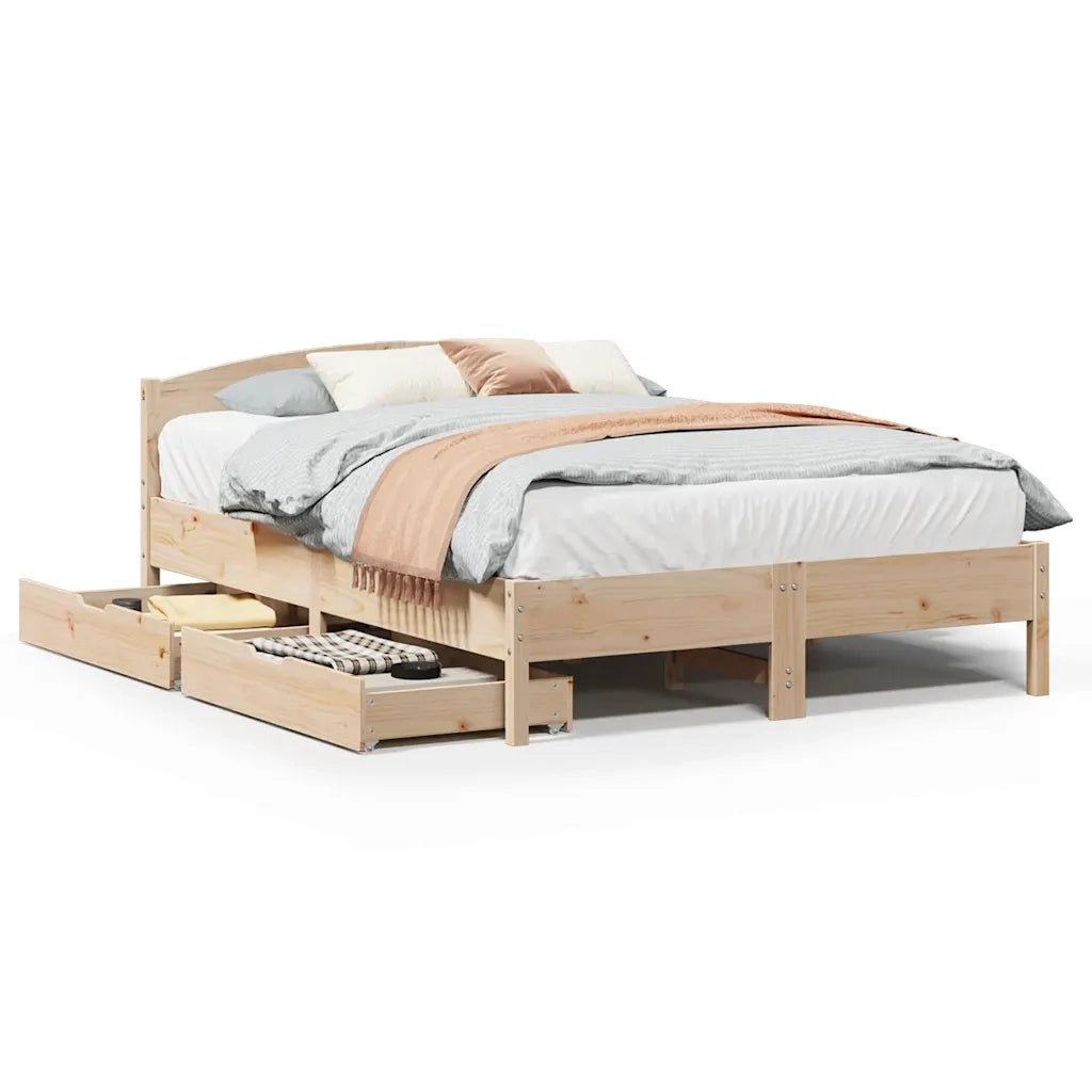 Letto senza Materasso-Struttura Letto 135x190 cm in Legno Massello di Pino 513146