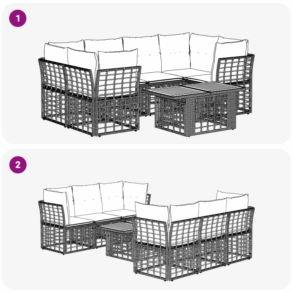 Set Divano da Giardino 7 pz Naturale e Bianco Crema polyrattan 3437836