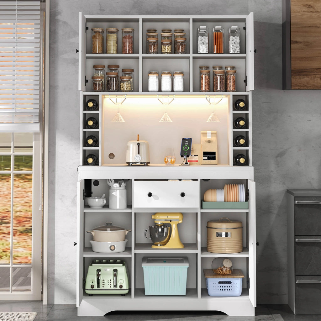 ARMADIO ALTO 180x105x40 cm Bianco in MDF con LED e prese integrate