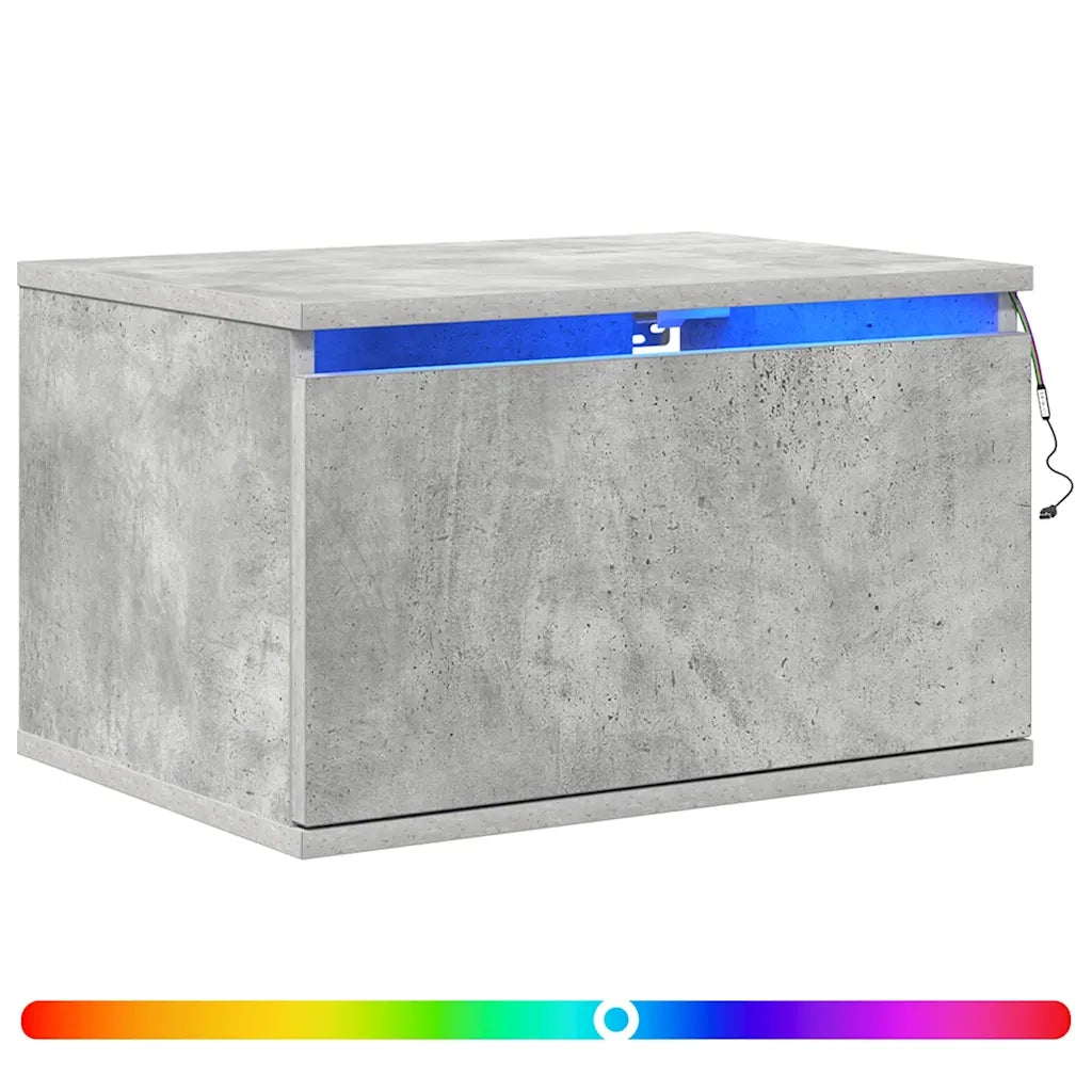 Set di 2 Comodini | Armadio da Notte | Mobiletto da notte a Parete con Luci LED Grigio Cemento
