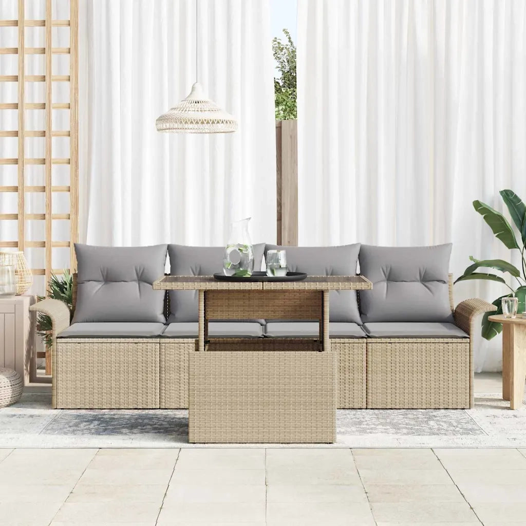 Set Divano da Giardino 5 pcs Beige Rattan in Polipropilene 3356923