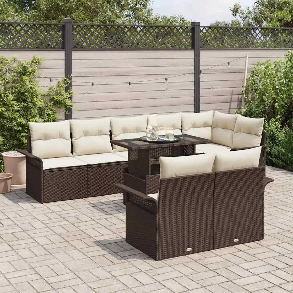 Set Divano da Giardino con cuscino 9 pcs Marrone Poly Rattan 3348304