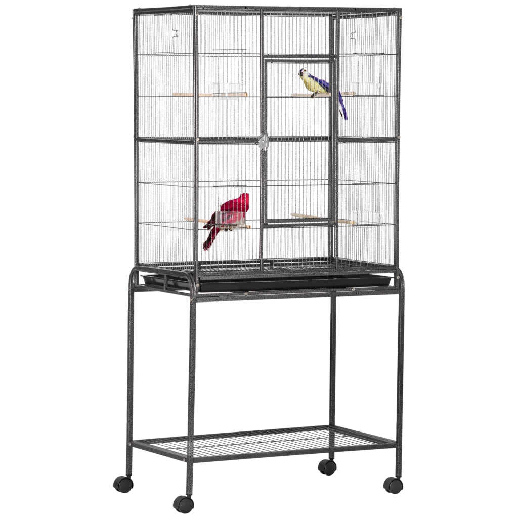 Gabbia per Uccelli con Ruote ¨C Minimal ¨C Nero e Grigio Metallo 81x48x162.5 cm