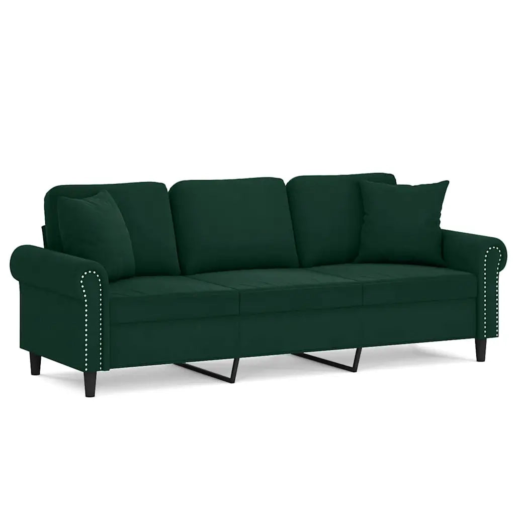 Divano a 3 Posti con Cuscini Verde Scuro 180 cm in Velluto 3200957