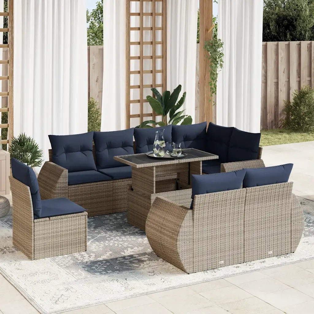 Set Divano da Giardino 9pz con Cuscini Grigio Polyrattan Acacia 3326662