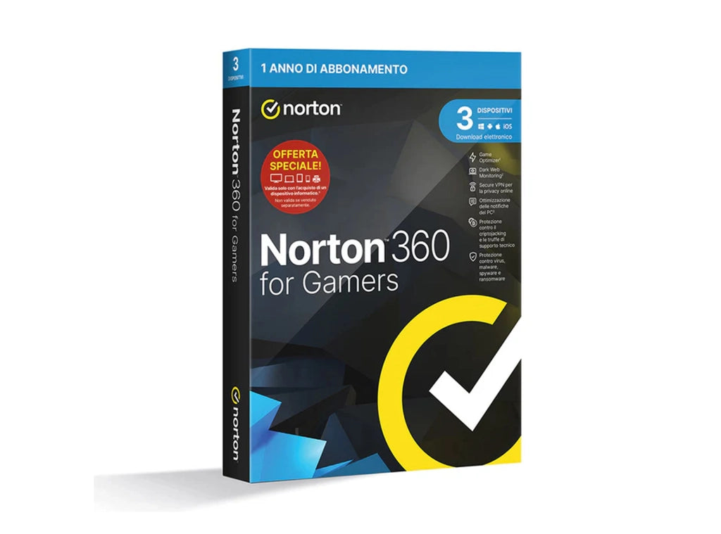 Antivirus Norton 360 for Gamers - per 3 Dispositivi Licenza 1 Anno per PC Mac Tablet e Smartphone