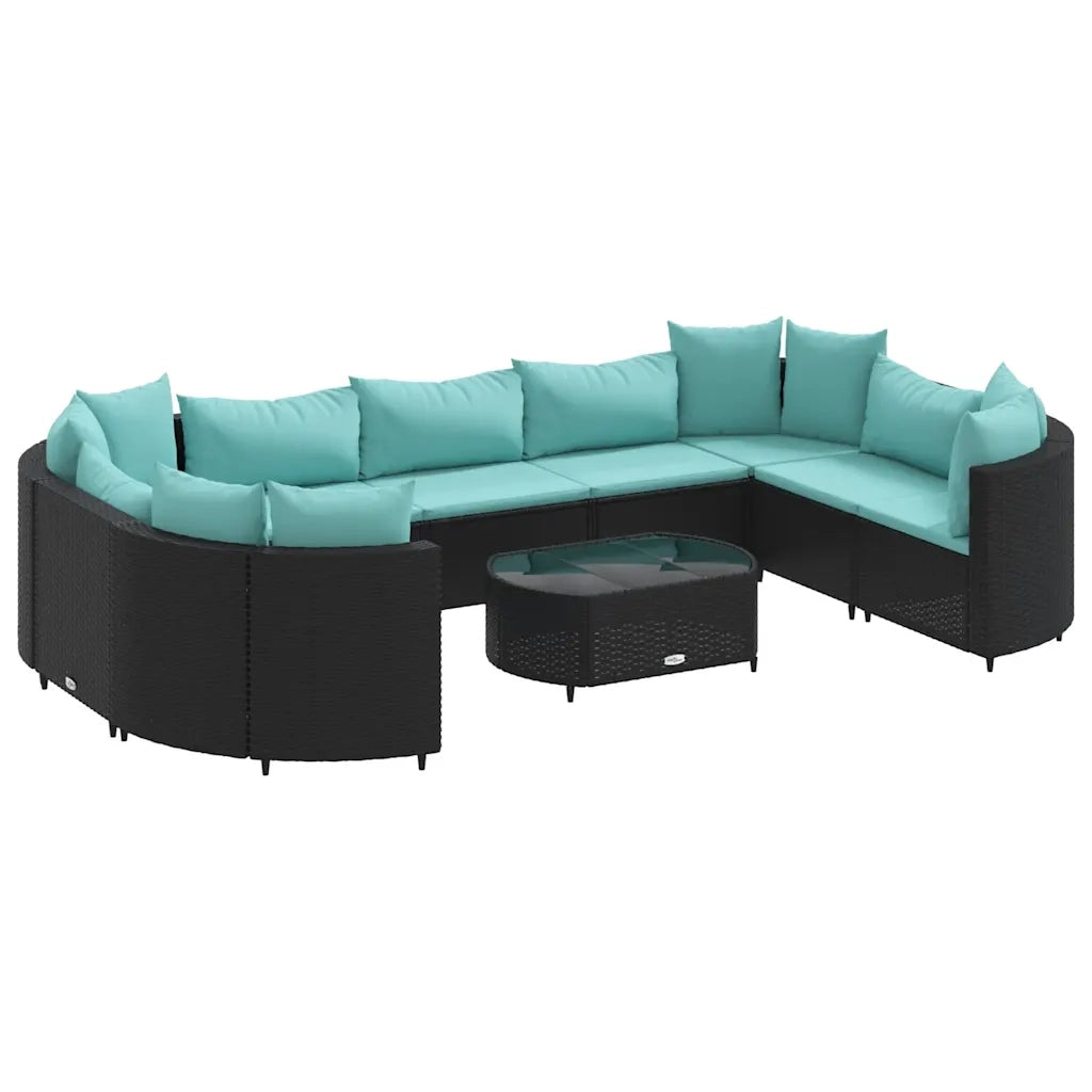 Set Divani da Giardino 10pz con Cuscini in Polyrattan Nero 3308404
