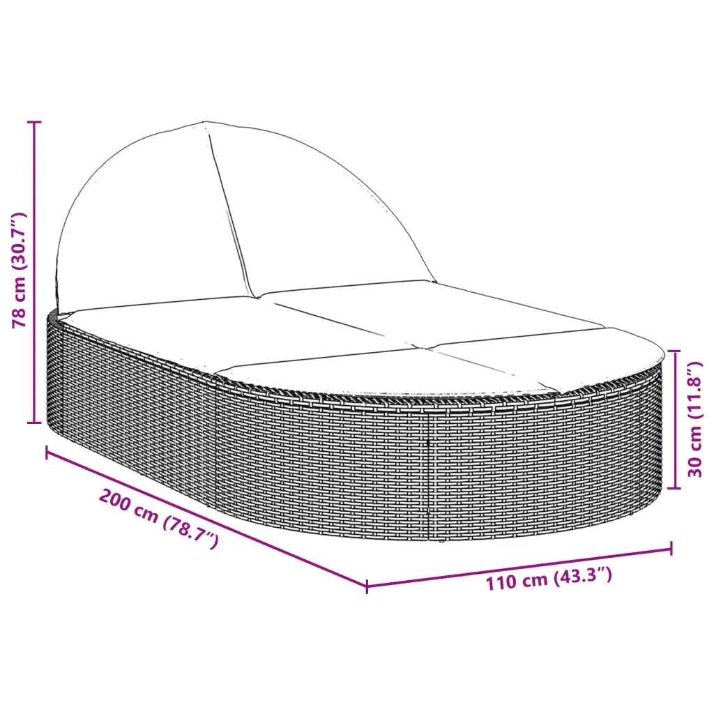 Lettino Prendisole | Sdraio da giardino | Lettino da sole Doppio con Cuscini Nero in Polyrattan