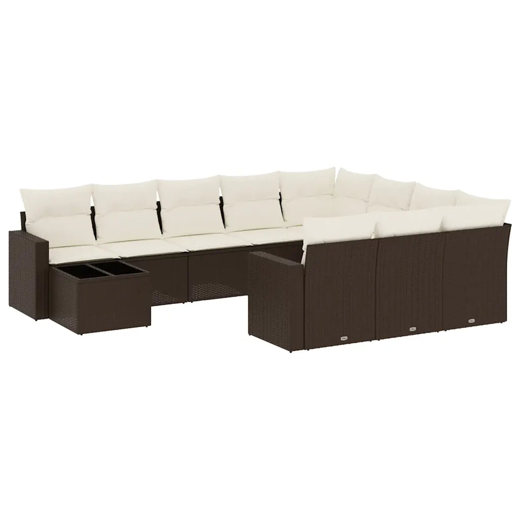 Set Divani da Giardino 11 pz con Cuscini Polyrattan Marrone 3251870