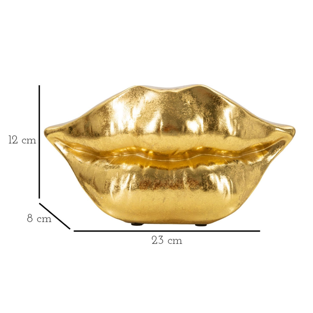 Vaso Decorativo Bocca, Oro, Poliresina, 23x8x12 cm