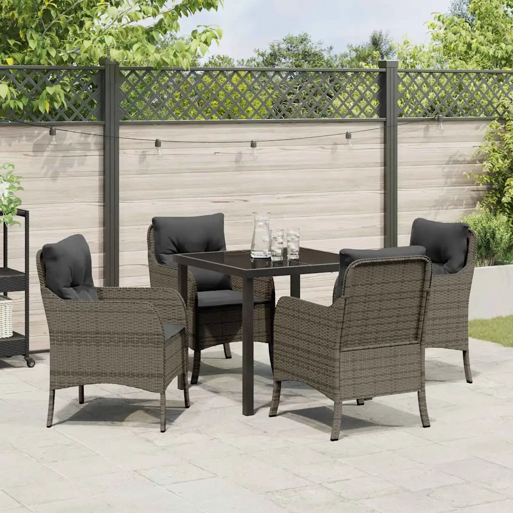 Set da Pranzo per Giardino con cuscino 5 pcs Grigio polyrattan