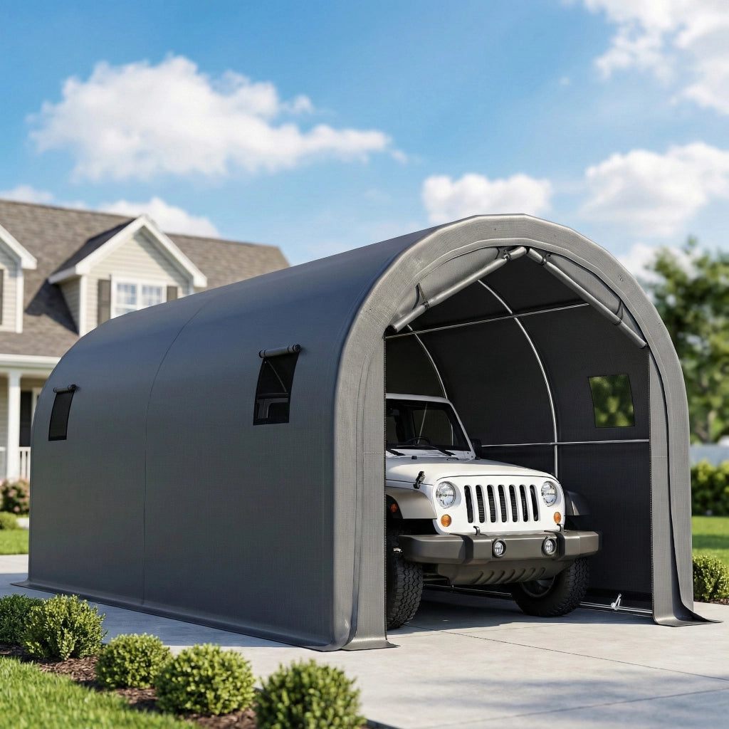 Garage Esterno per Auto 3x6 m Impermeabile ¨C Minimal ¨C Grigio Scuro