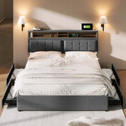 Letto imbottito 140x200 con 4 cassetti e USB - Xylo