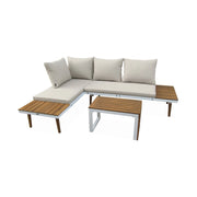 Salotto da giardino in alluminio e acacia,  4 posti, bianco