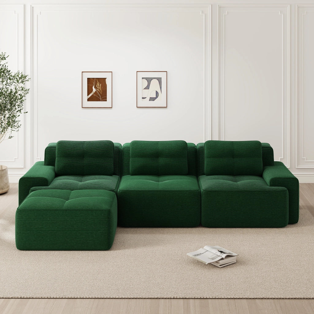 Divano modulare L Cloud Boneless - Zephmum- 3 posti in velluto a coste verde