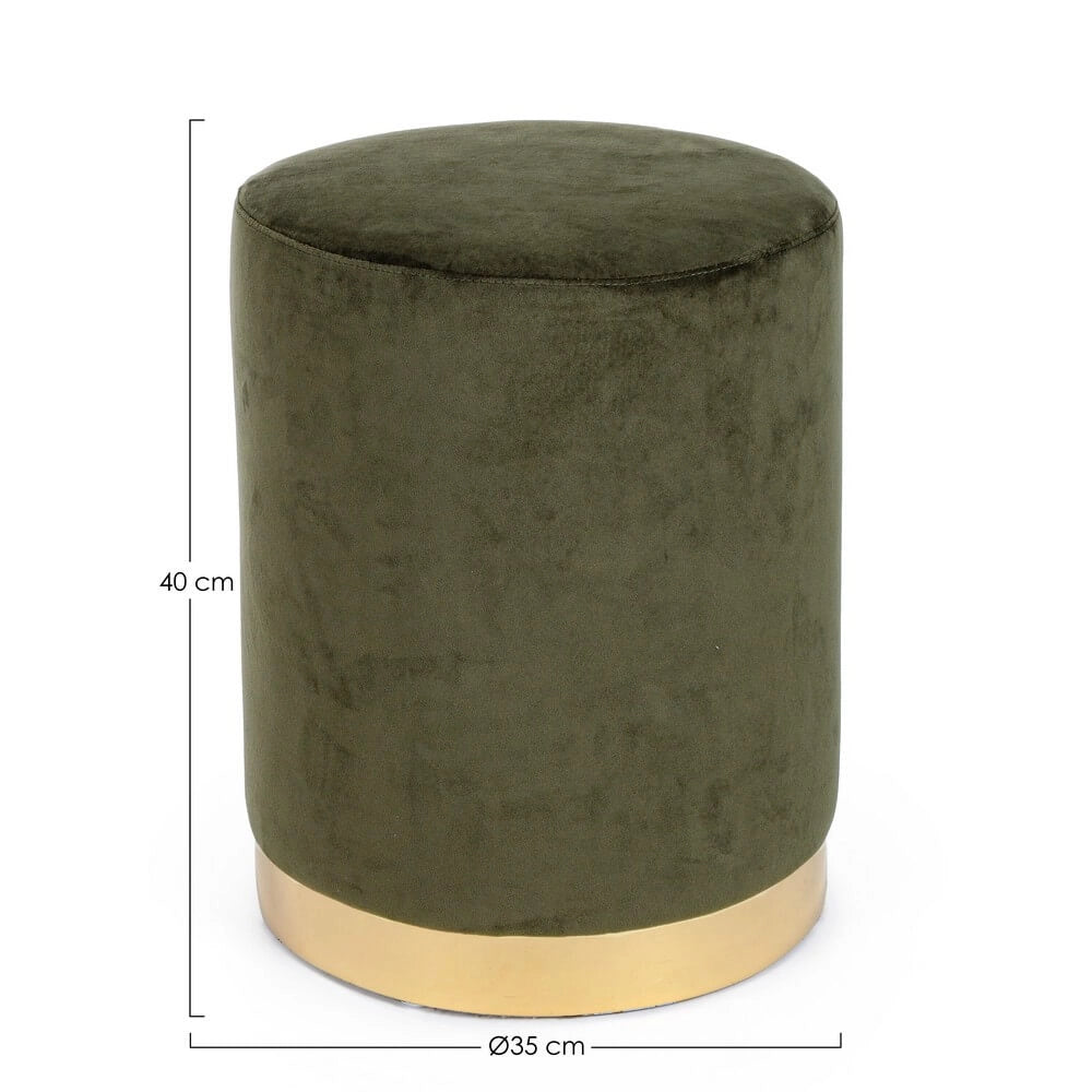 Pouf Rotondo in Velluto con Base in Acciaio Dorato - CLARK