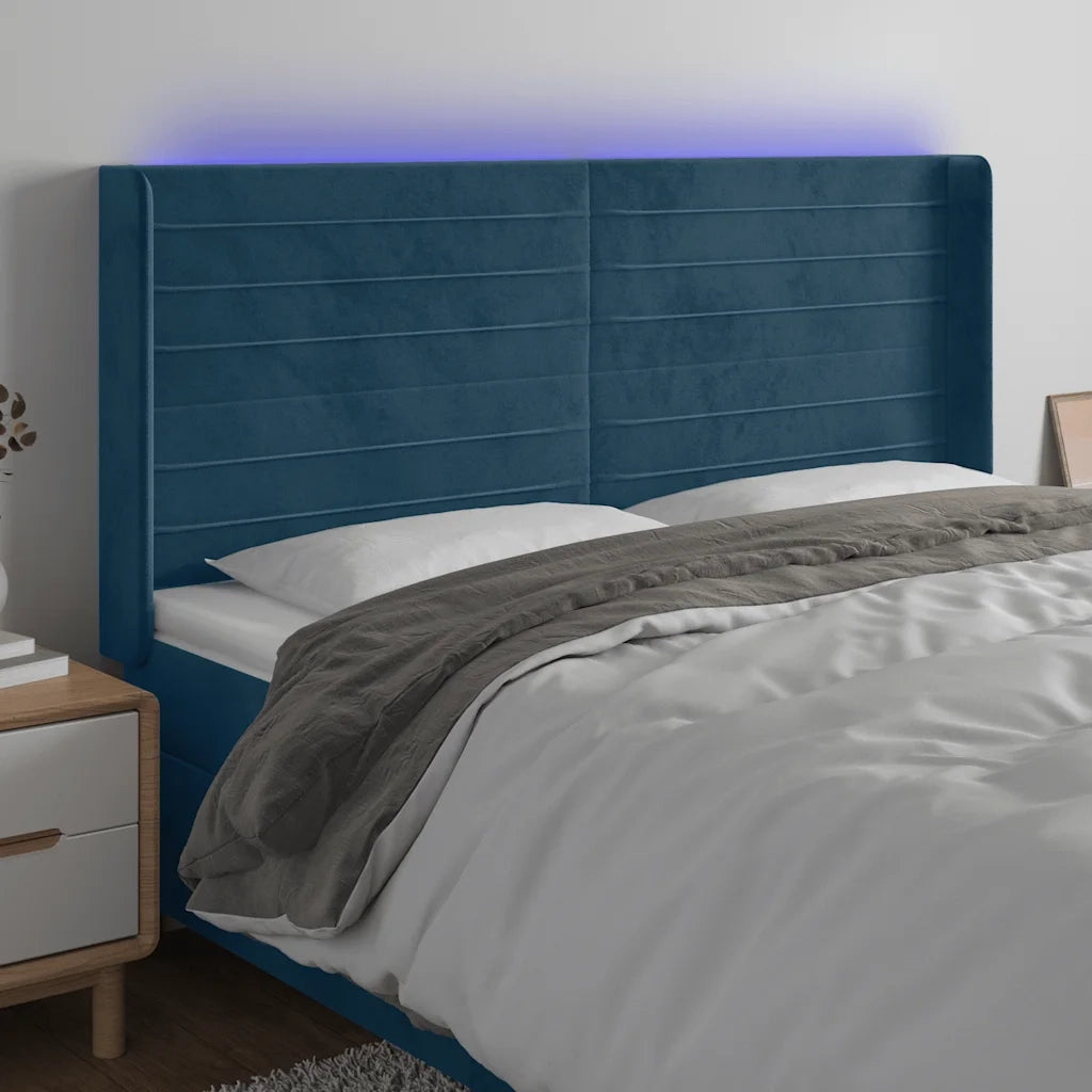 Testiera | Testata a LED Blu Scuro 183x16x118/128 cm in Velluto