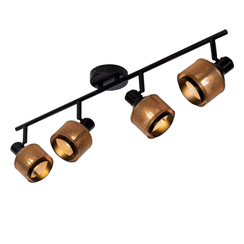 Plafoniera industriale Rafa 4 spot nero oro E14 Lucide
