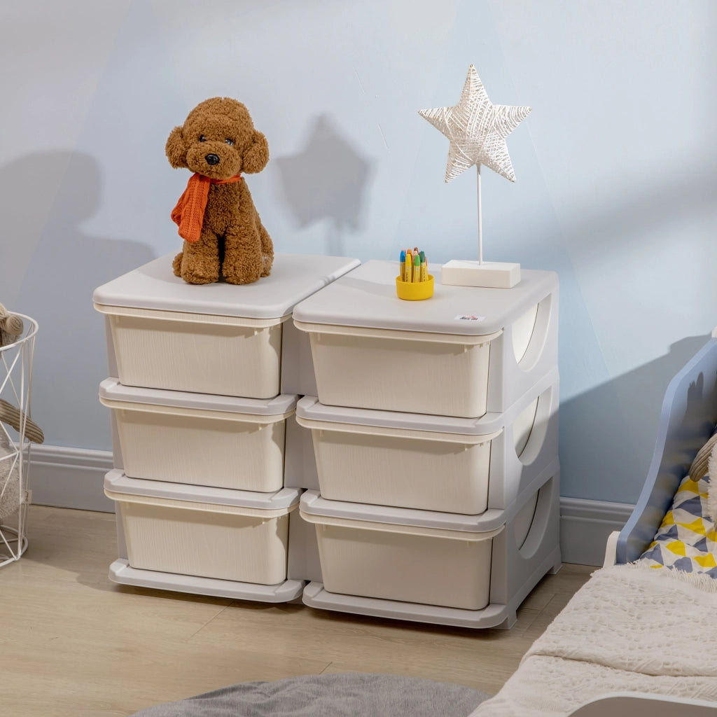 Cassettiera per bambini con 6 cassetti e scatole plastica ¨C Minimal ¨C crema 75x37x56,5cm