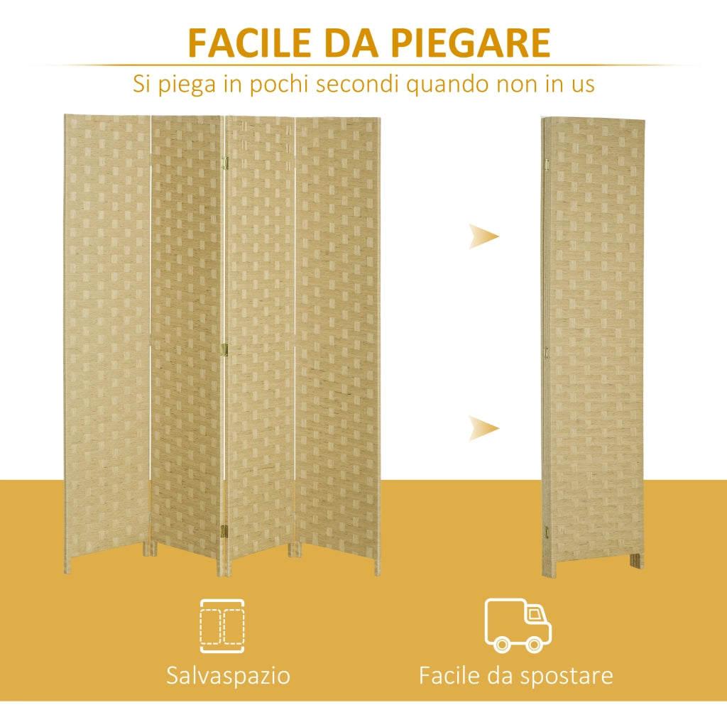 Paravento Separ¨¦ da Interno a 4 Ante in Legno, Pieghevole e Salvaspazio Altezza 170cm, Marrone