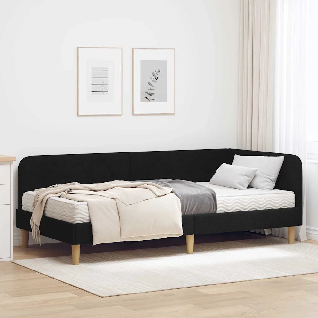 Cornice del letto ad angolo Nero 90 x 190 cm Tessuto